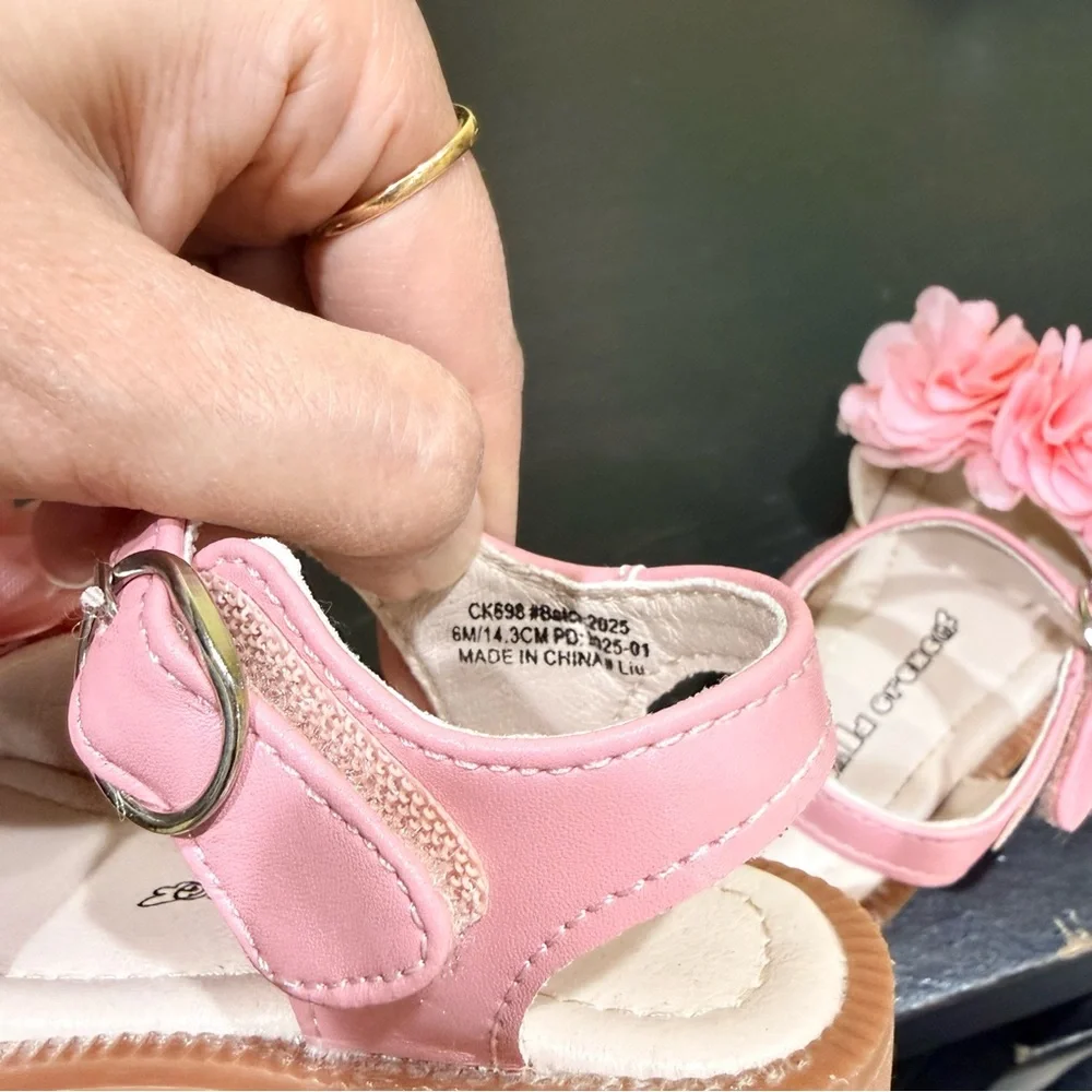 Girls Pink Floral Strap Sandals